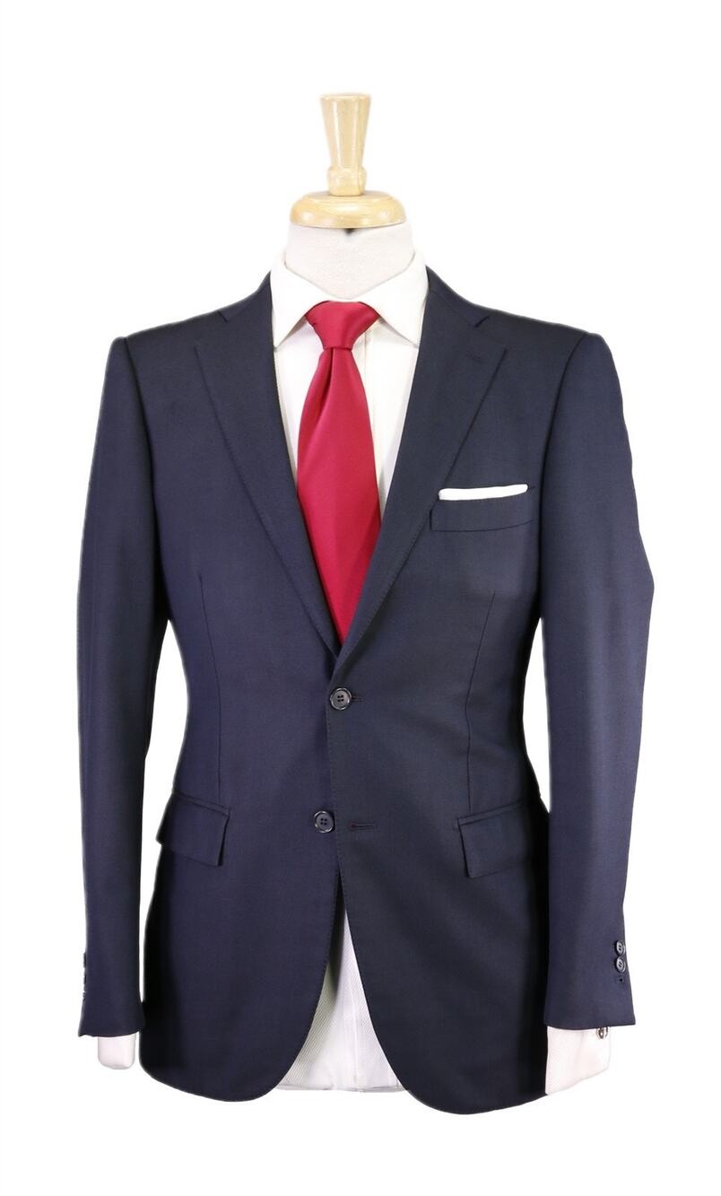 Ring Jacket Japan Solid Navy Blue Knit Woven 2-Btn Wool Suit 36S